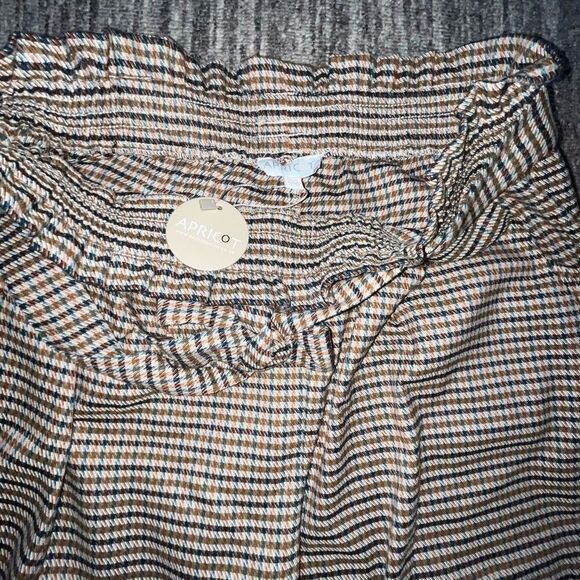 Apricot Clothing Womens 10 Houndstooth Paperbag Pants Brown Tan Tie Waist NWT - Picture 3 of 10